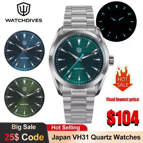 Watchdives WD0006B Men's Watch Japan VH31 Sweep Quartz Movement Sapphire Crystal Luxury Watches Lumi
