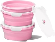 Vdomus Collapsible Airtight Lunch Boxes, Pink Silicone, Leak Proof, Foldable, Microwave and Refriger