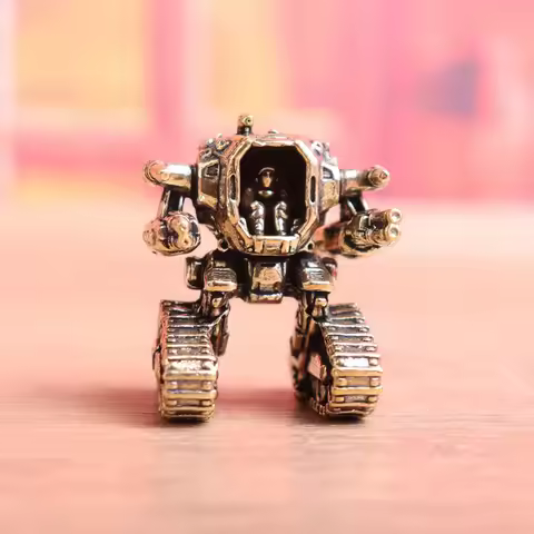 Science Fiction Warframe Small Statue Brass Mech Warrior Figurines Miniatures Vintage Landscape Desk