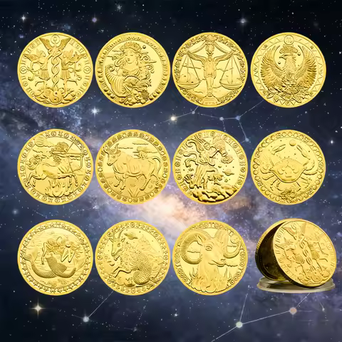 Lucky Coin European 12 Zodiac Signs Commemorative Coin Tarot 4cm Iron Medallion Wishing Coin Tooth F