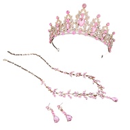 Crown ต่างหูสร้อยคอชุด 3 ชิ้น Rhinestone เงาต่างหูเครื่องประดับ Tiaras สร้อยคอสำหรับเวทีแสดงเดทช้อปป