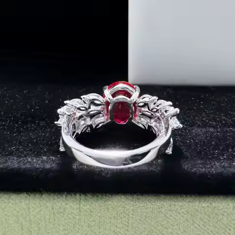 Luxury Solid Platinum PT950 Women's Hollow Horse Eye Wings Ring 3 karat Red Diamond Ring