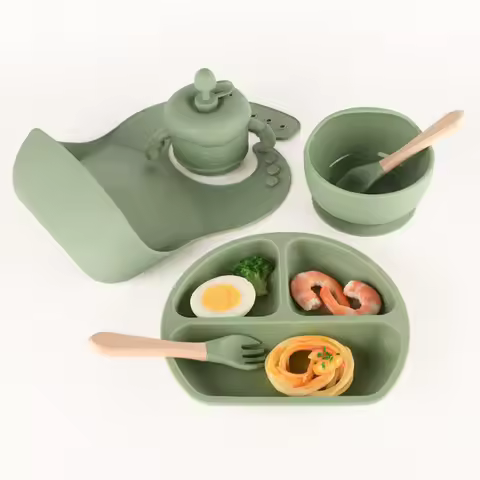 Children's Tableware Set Baby Complementary Food Training Silicone Tableware 8pce Set Baby Suction C