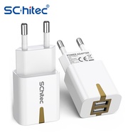 Schitec สองเครื่องชาร์จ USB 2.1A ท่องเที่ยวสูงสุด EU เสียบเครื่องชาร์จติดผนังชาร์จโทรศัพท์มือถือตัวแปลงขนาดเล็กที่ชาร์จสำหรับไอโฟน