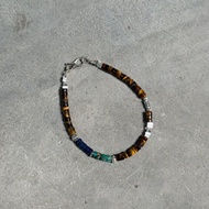 7AB 歐泊青金虎眼石VINTAGE手串925銀拼色中性款情侶復古銀飾手鏈