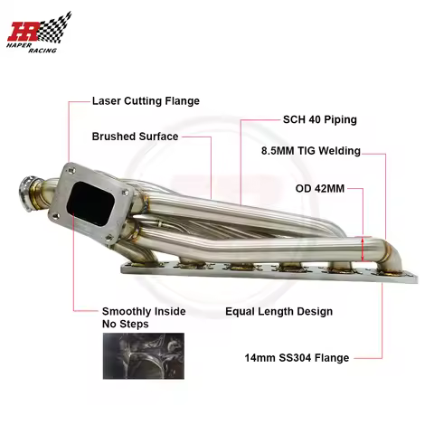 HP RACING 42mm OD T4 Top Mount SS304 Turbo Manifold For B MW E36 M50 M52 S50 S52 320i 323i 325i M3 1