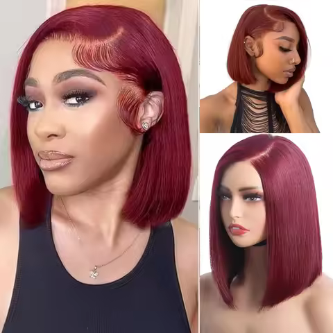 99j Burgundy Straight Bob Wig Virgin Human Hair 13×4 Lace Frontal Wig 200% Density Lace Front Wig Bo