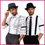 MYLITTLELASS 1920s Gangster Costume Set Men Vintage Mafia Outfit Accessories Fedora Hat Suspenders T