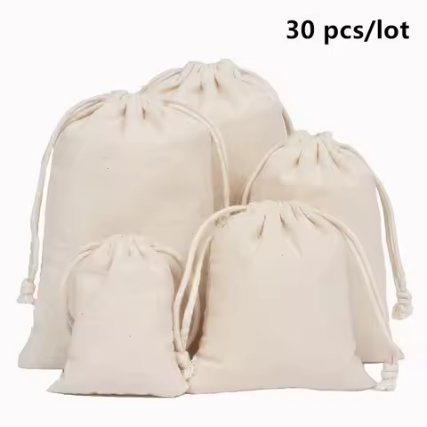 30 Pieces/Lot Storage Drawstring Cotton Bags Christmas Wedding Gift Package Handmade Candle Plain Po