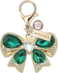 MC731 Little Crystal 3D Bow Lobster Clasp Charm for Women with Velvet Bag (Green,1 Piece)