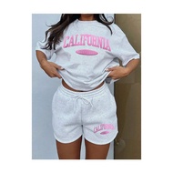 Short Sleeve Sports Suit Women 25 Summer Light Gray Shirt Shorts Two-Piece Men Casual R0306 R44A