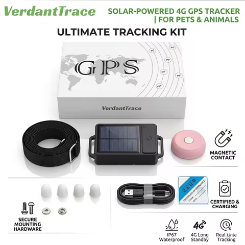 VerdantTrace 4G Solar GPS Tracker for Cattle Sheep WIFI LBS Multiple Positioning IP67 Waterproof 100
