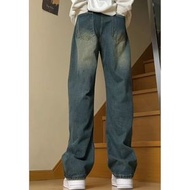 加長男褲秋冬款牛仔褲男款加絨2025高個子青少年男生直筒闊腿褲子-藍色 S