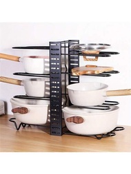 1組耐用的8層鍋子收納架-可調節的diy鍋子鍋蓋架-節省空間的廚房組織架