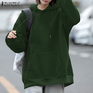 ZANZEA เสื้อฮู้ดสไตล์เกาหลีสำหรับผู้หญิงเสื้อมีฮู้ดแบบแขนยาวมีเชือกผูกคอแบบลำลอง # C11