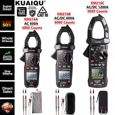 KUAIQU KM216C KM216B KM216A True RMS 1200A 600A Amp Meter Clamp, 4000 6000 9999 Counts Digital Multi