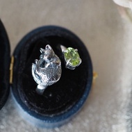 橄欖石 舒眠貓戒指