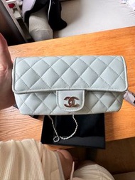 Chanel glasses bags 眼鏡包 淺藍色荔枝皮99新