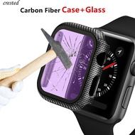 All-inclusive PC case + tempered film carbon Glass+Cover For case Apple watch 38mm 42mm 44mm 40mm Accessories Carbon fiber bumper+Screen Protector for apple watch series 3 4 5 6 SE
