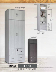 M68 L2.5 X H7.5 Feet Swing Door Wardrobe / Wardrobe with Large hanging space / Almari Baju / Almari