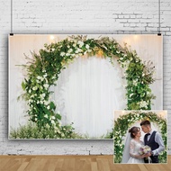 OERJU 7x5ft Romantic Wedding Backdrop 3D Arched Wreath White Curtain Bridal Floral Wall Photography 
