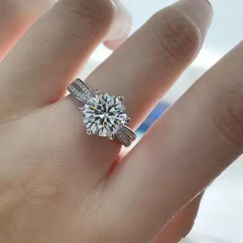Women's 3 Carat Moissanite Ring, PT950 Platinum, Star Queen Style with Micro-Pave Six-Claw Setting