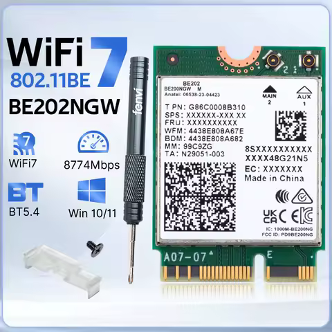 WiFi 7 for BE202 WiFi Card M.2 Bluetooth 5.4 2400Mbps Tri-Band 2.4G/5G/6GHz BE202NGW WiFi 7 Wireless