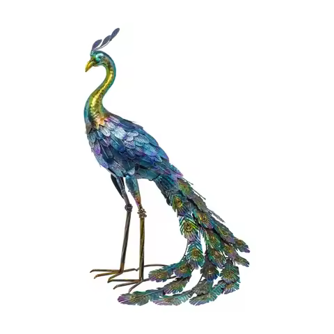 Multicolor Metallic Peacock Statue Metallic Peacock Statue Outdoor Garden, Patio, Deck, Porch-Yard A