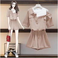 Off-shoulder hotpants set