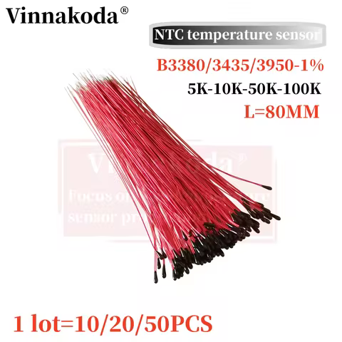 10/20/50PCS NTC thermistor 5K 10K 50K 100K B3380 B3435 B3950 1% temperature sensor L80mm