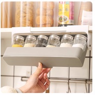 Spice Jar Storage Rack Seasoning Container Slide-Out Spice Rack Under-Cabinet No-Drill Pull-Down Wit