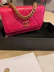 Chanel Bag CHANEL 19 CC WOC Leather Wallet On Chain Crossbody Bag Pink