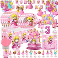 Super Mario Princess Peach Birthday Party Decoration Girls Mario Princess Party Supplies Banner Tablecloth Plate Cup Baby Shower Decoration