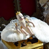 陶瓷娃娃水晶雙串手鍊 貓耳朵帽子 鍍18K真金金圈吊飾