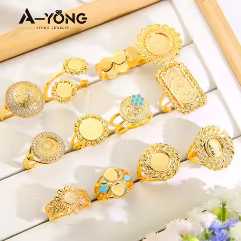 Saudi Gold Color Coins Ring 21k Gold Plated Waterproof Dubai African Women Bridal Luxury Wedding Par