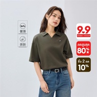 GIORDANO ผู้หญิง เสื้อโปโลปักลายแพนด้า เสื้อโปโลผ้าฝ้าย คอวี ปกคอ แขนสั้น แฟชั่นลำลอง เสื้อโปโล 0531
