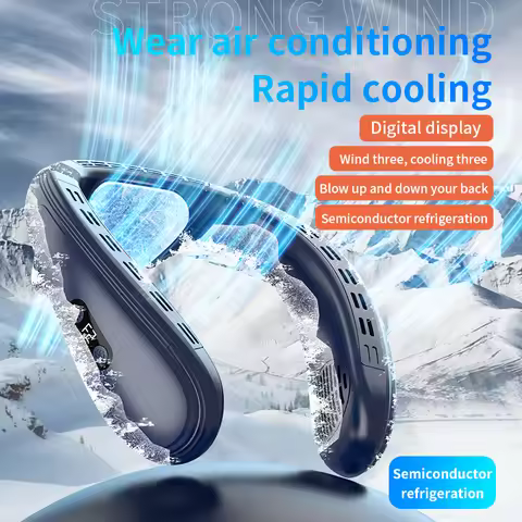 RESUXI New Portable Semiconductor Refrigeration Neck Fan 5200mAh Rechargeable Bladeless Fan Wearable
