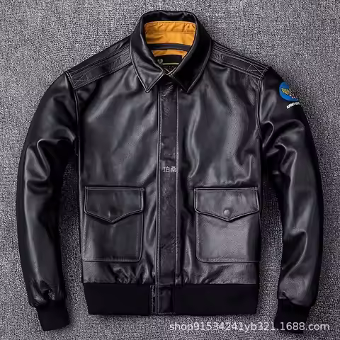 First layer cowhide leather jacket men's A2 pilot air force leather jacket large size jacket black b