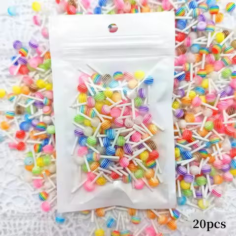 20pcs 3D Kawaii Lollipop Design Nail Art Charms Acrylic Colorful Cartoon Resin Ornament Nail Decorat