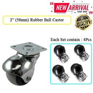 2" (50mm) Black Ball Swivel Castor with Square Plate Pusing 360 C Turnable ( 4 Pcs per set ) Castor Wheel Nylon Wheel