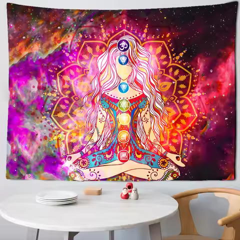 Indian Buddha Statue Meditation 7 Chakra Tapestry Wall Hanging Mandala Tapestries Wall Cloth Psyched