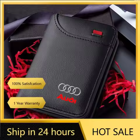 2025 Hot PU Leather Car Emblems Wallet Card Documents Storage Pocket For Audi RS Sline A4 B5 B6 B7 B