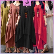 [Modern Lady] women's linen plus size long Dress zanzea white maxi Muslimah Dress baju kurung