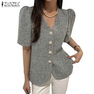 ZANZEA Women Korean Fashion Short Sleeve V Neck Button-Down Waist Blazer