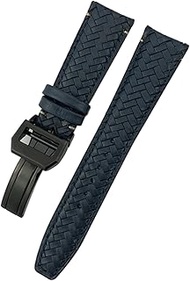 GANYUU For IWC Portugieser Big Pilot IW377714 IW394005 Leather Watch Strap Blue Wristband 20mm 21mm 22mm Premium Cowhide Strap (Color : Blue Black Buckle, Size : 20mm)