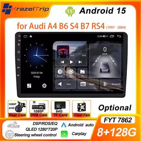 8 Core CarPlay Car Radio for Audi A4 B6 S4 B7 RS4 2000 - 2009 QLED Android Auto Stereo Autoradio 4G 