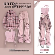 Dopamine Wear Outfit Set - Pink Tube Top & Checked Shirt