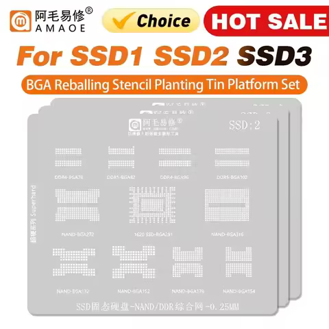 Amaoe SSD1 2 3 BGA Reballing Stencil Template For DDR SSD NAND Memory IC BGA96/136/152/132/272/316/1