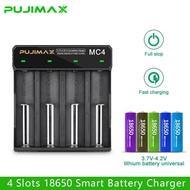 PUJIMAX 4 Slots 18650 Battery Charger 3.7/4.2V Series Lithium Battery Charging For 18350 14500 26500 22650 Fast Charging Adapter