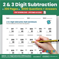 [ Soft Copy/PDF ] 5000 Questions- 2 & 3 Digit Math Subtraction Worksheets | Latihan Tubi Matematik P